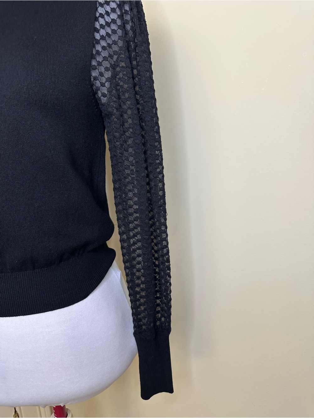 Zara Black Turtleneck Sweater with Knit Mesh Sleeves medium - Picture 3 of 7